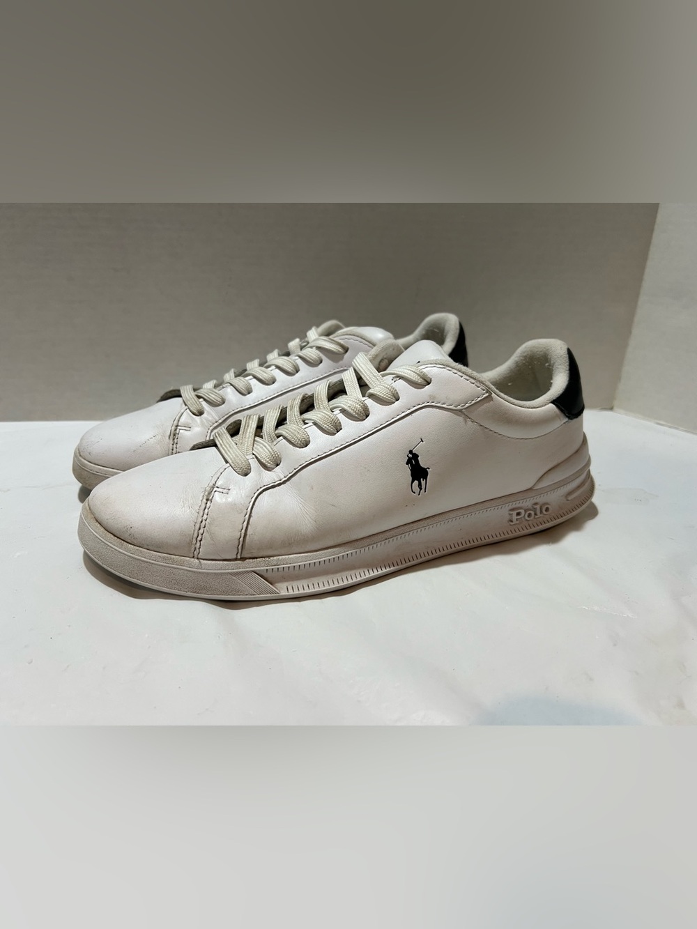 Polo Ralph Lauren Men's Heritage Court II Leather Sneaker White Brown US 9.5